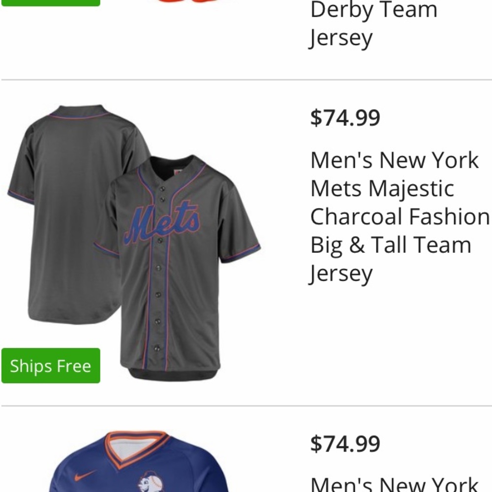 NY Mets Charcoal Fashion Big & Tall Jersey
